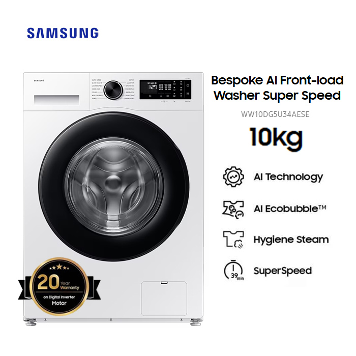 Samsung Mesin Cuci Front Loading Bespoke AI Washer Super Speed 10 kg (Putih) - WW10DG5U34AESE